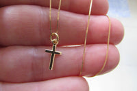 14K Gold Cross Necklace, Yellow Gold Cross Pendant on Gold Chain, Dainty and Pretty Real Gold Cross Charm