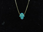 Green Opal Hamsa Gold Necklace with a solid 14K gold box chain, nice delicate green opal, 14kt yellow or white gold chain