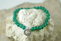 Green Agate Stretch Bracelet with Hamsa Charm