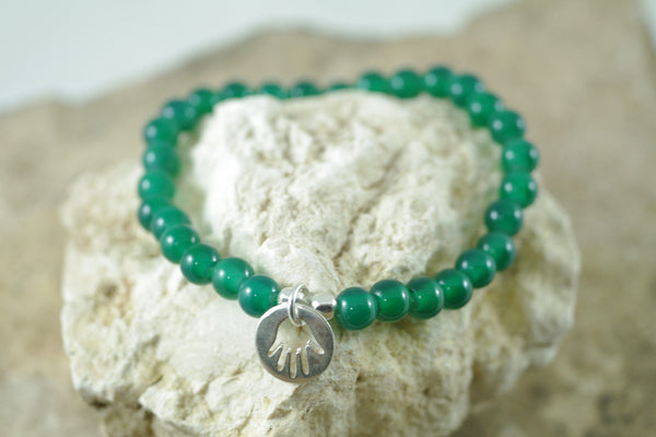 Green Agate Stretch Bracelet with Hamsa Charm