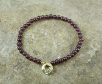 Garnet Stretch Bracelet with Gold filled Hamsa Charm