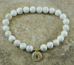 Howlite Stretch Bracelet with Goldfilled Lotus Charm for Anti Anxiety