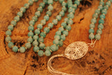 Gemstone Mala Necklace with Amazonite Beads and Silver Tassel