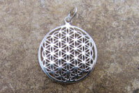 Flat Flower of Life Charm Pendant, 925 Sterling Silver, Rich Detailed