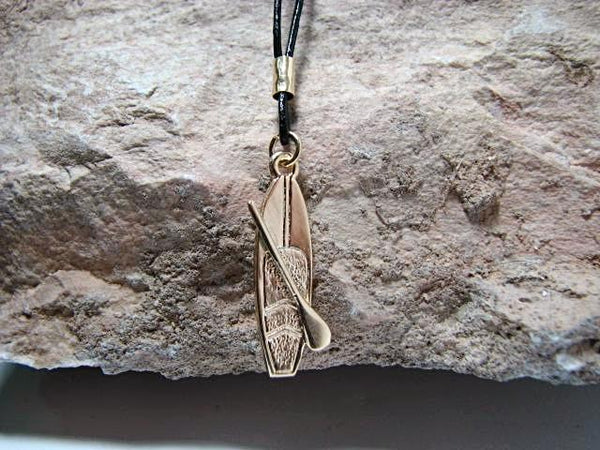 Gold filled Stand Up Paddle Board Pendant on Black Leather Cord