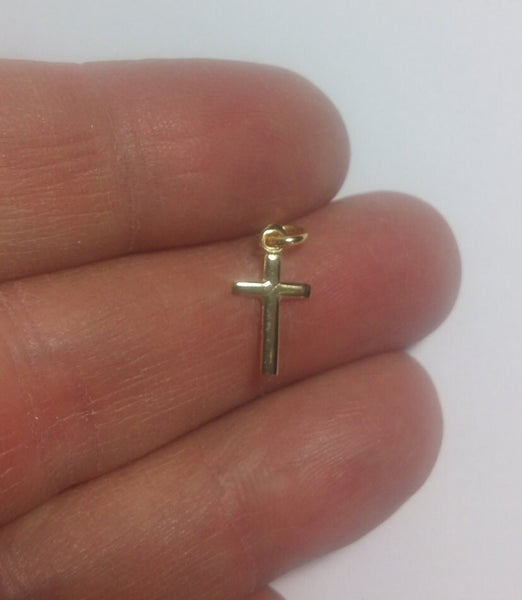 14K Gold Cross Charm Pendant, Real Gold Cross Pendant, Small Cross Charm in 14K Yellow Gold