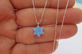 Blue Opal Star of David Necklace, Sterling Silver Chain, Opal David Star Pendant Necklace