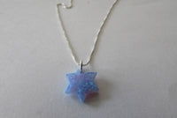 Blue Opal Star of David Necklace, Sterling Silver Chain, Opal David Star Pendant Necklace