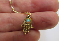Gold Hamsa Necklace, 14K Goldfilled Hamsa Charm with Opal Bead on Goldfill Chain, Gold fill Hamsa Pendant with Opal, Lucky Necklace