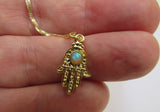 Gold Hamsa Necklace, 14K Goldfilled Hamsa Charm with Opal Bead on Goldfill Chain, Gold fill Hamsa Pendant with Opal, Lucky Necklace
