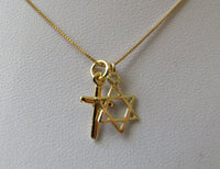 14K Gold Interfaith Necklace, Gold Star of David Pendant and Cross Charm Coexist Jewelry, Simple Classic and Pretty