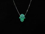 Green Opal Hamsa Hand Necklace, 925  Sterling Silver Chain