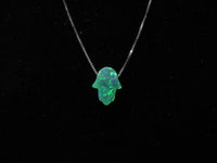 Green Opal Hamsa Hand Necklace, 925  Sterling Silver Chain