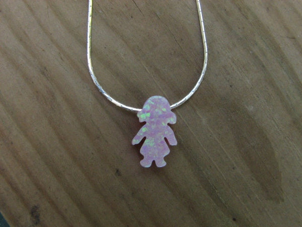 Pink Opal Girl Child Pendant Necklace Sterling Silver