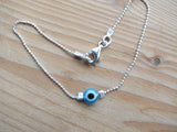 Evil Eye Bracelet Sterling Silver Tiny Delicate Sky Blue Bead