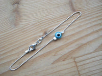 Evil Eye Bracelet Sterling Silver Tiny Delicate Sky Blue Bead