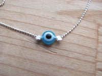 Evil Eye Bracelet Sterling Silver Tiny Delicate Sky Blue Bead