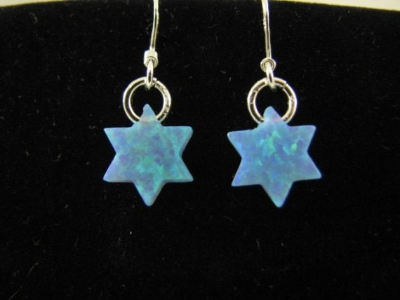 Opal Star of David Earrings Sterling Silver