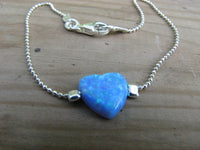Dainty Blue Opal Heart Bracelet Sterling Silver