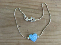 Dainty Blue Opal Heart Bracelet Sterling Silver