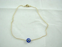 Evil Eye Bracelet, Tiny Cobalt Blue Evileye Bead on Delicate Gold fill Chain