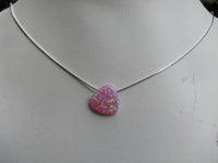 Sideways Pink Opal Heart Necklace Sterling Silver Chain