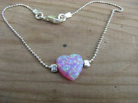 Delicate Pink Opal Heart Bracelet Sterling Silver Chain