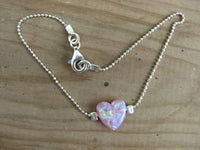 Delicate Pink Opal Heart Bracelet Sterling Silver Chain