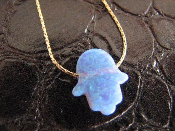 Gold Opal Hamsa Necklace, Hamsa Hand Charm on 14K Gold fill chain, Turquoise Blue Opal Hamsa, Gold Necklace