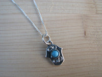 Tiny Little Hamsa Charm Necklace Turquoise and Sterling Silver