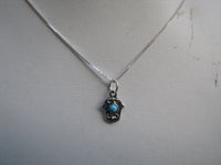 Tiny Little Hamsa Charm Necklace Turquoise and Sterling Silver