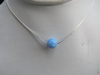 Opal Bead Necklace, Blue Opal Single Bead Necklace, Opal Necklace, Ball Necklace, Sterling Silver Chain