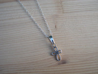 Tiny Cutout Cross Pendant Necklace Sterling Silver Chain