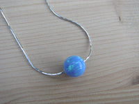 Opal Bead Necklace, Blue Opal Single Bead Necklace, Opal Necklace, Ball Necklace, Sterling Silver Chain