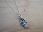 Serenity Hamsa Pendant Necklace Sterling Silver with Purple Crystal