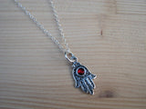 Hamsa Pendant and Chain Sterling Silver with Fire Red Crystal