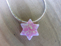 Pink Opal Star of David Pendant on Sterling Silver Chain Necklace Sideways