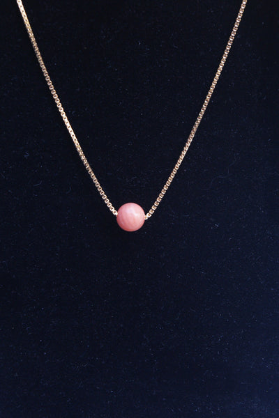 Single Coral Bead Necklace on Fine Gold Filled Chain, 6mm Coral Bead, Minimalist Gemstone Pendant Necklace