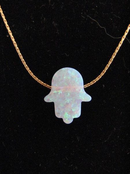Pink Opal Hamsa Hand Necklace on 14Kt Gold fill chain