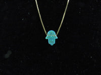 Green Opal Hamsa Gold Necklace with a solid 14K gold box chain, nice delicate green opal, 14kt yellow or white gold chain