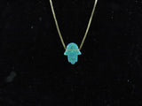 Green Opal Hamsa Gold Necklace with a solid 14K gold box chain, nice delicate green opal, 14kt yellow or white gold chain