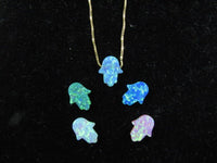 Green Opal Hamsa Gold Necklace with a solid 14K gold box chain, nice delicate green opal, 14kt yellow or white gold chain