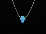 Opal Hamsa Necklace on fine Sterling Silver Chain, Turquoise Blue Dainty Hand Charm