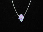 Romantic Pink Opal Hamsa Hand Necklace, Sterling Silver Chain, Pretty Hand Pendant