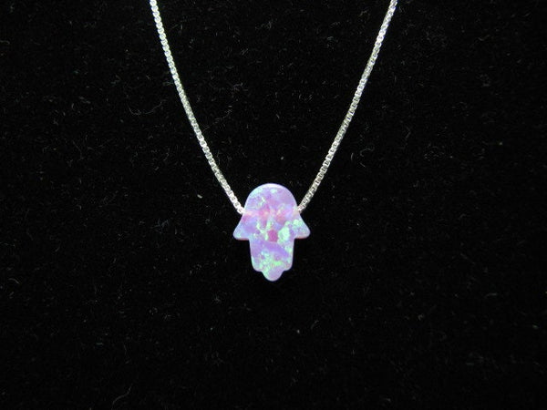 Romantic Pink Opal Hamsa Hand Necklace, Sterling Silver Chain, Pretty Hand Pendant