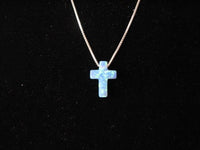 Blue Opal Cross Necklace on fine Sterling Silver Chain, Pretty Dainty Charm