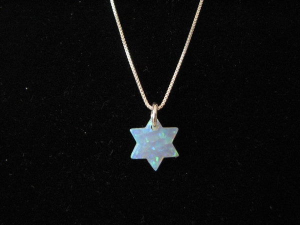 White Opal Star of David Necklace, Sterling Silver Chain, Hanging Pendant