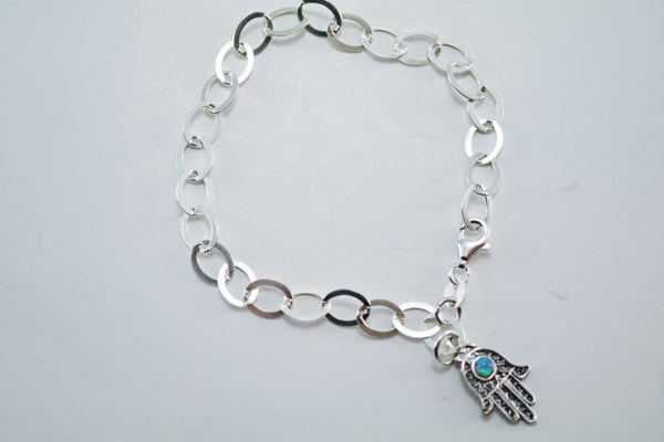 Sterling Silver Hamsa with Opal Charm Bracelet