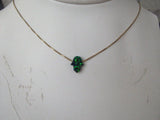 14kt Gold Emerald Green Opal Hamsa Pendant Necklace on a fine gold box chain