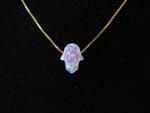 Pretty Pink Opal Hamsa Hand Necklace14kt Gold Chain